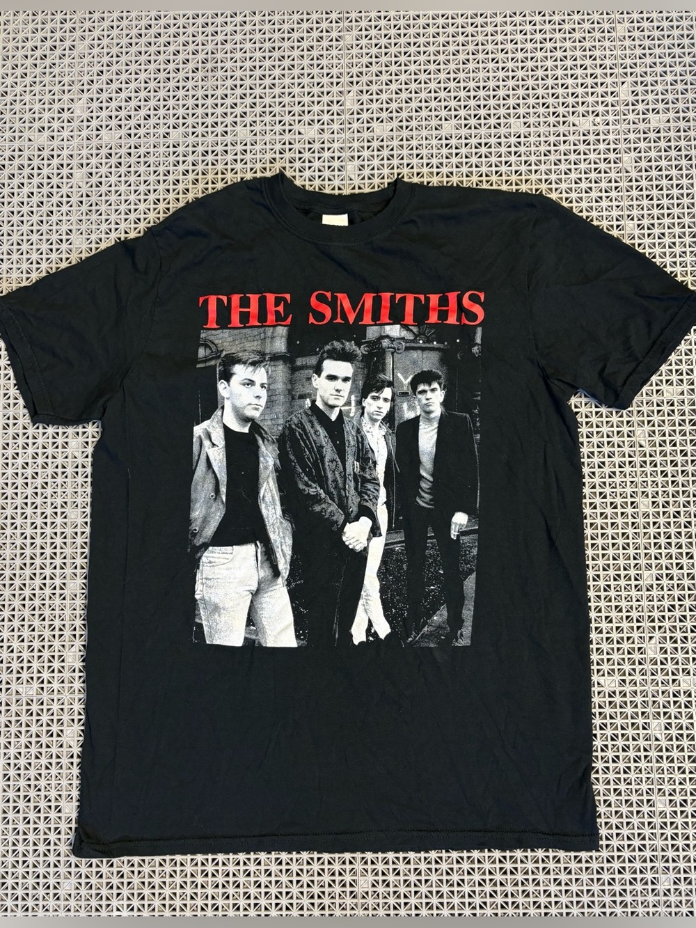 Gildan Band Tee with “THE SMITHS" Text and Monochrome Band Photo - Morrissey